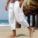 Men's Linen-Cotton Relaxed Fit Beach Pants - Wide Leg Casual Trousers With Pockets_viptrois.com