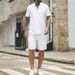 Men's Clothing Summer New Men's Short Sleeved T Shirt Henry Shirt Casual Loose Shorts Short Sleeved Solid Color Suit_viptrois.com