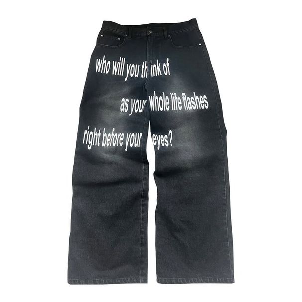 Men's Clothing European And American New 2025 Millennial Men's Jeans Harajuku Pattern Letter Jeans Hip Hop Street Wear Men And Women_viptrois.com