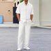 Men's Lapel Solid Color Short Sleeved Shirt Drawstring Trousers Suit_viptrois.com