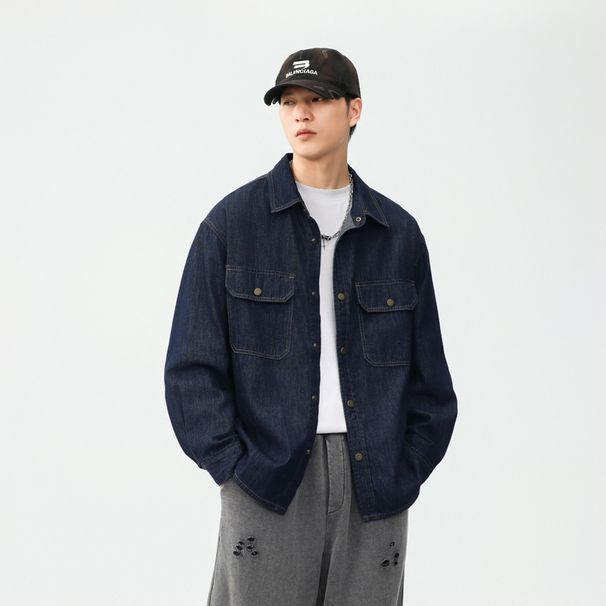 Nordmann Japanese Classic Retro Blue Soft Denim Men, Autumn Thin Loose Stylish Long Sleeve Shirt Jacket For Men_viptrois.com