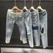 Ripped Jeans Men's Hong Kong Style New Fashion Brand Youth Fashion Nine-point Pants Slim Foot Pants Trendy Beggar Pants_viptrois.com