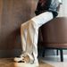 Men's Clothing Solid Color Heavyweight Sports Sweatpant Pants Trendy Brand Zipper Slit Slightly Flared Straight Casual Pants_viptrois.com