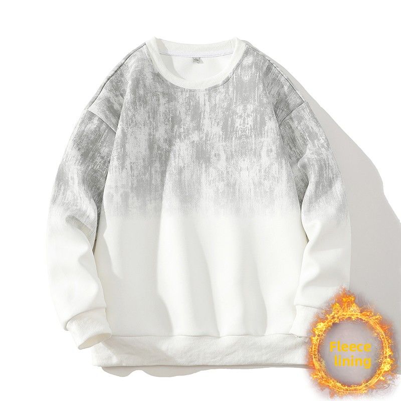 Men's Fleece Gradual Change Sweater, Casual Youth Round Neck Thickened Long-sleeved T-shirt_viptrois.com