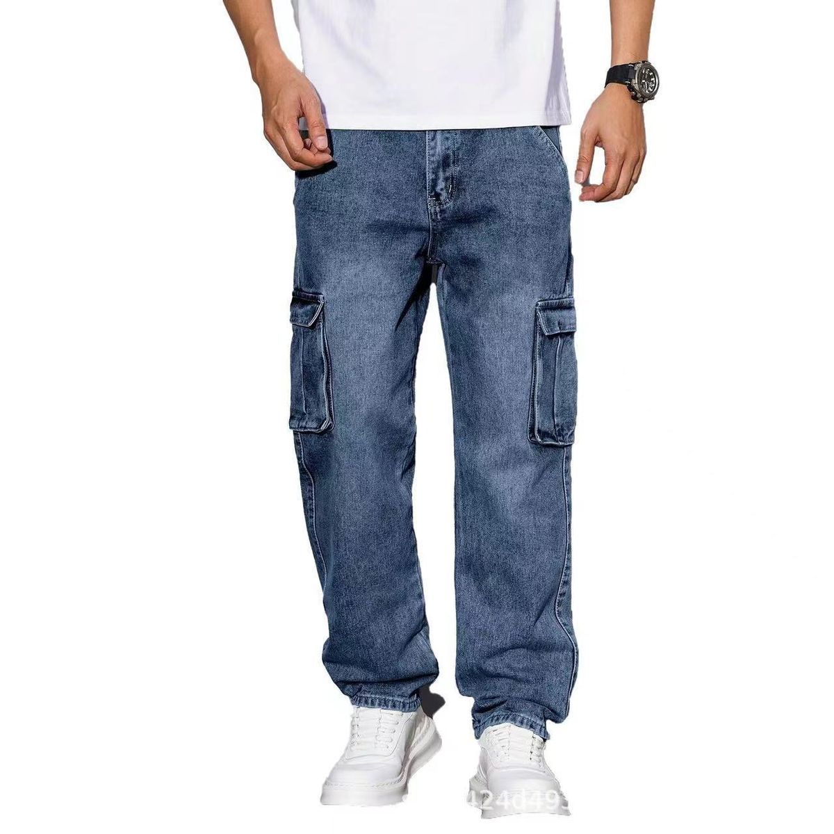 Cross-border American High Street Style Cool Retro Multi-pocket Workwear Jeans, Spring And Autumn Loose Straight Casual_viptrois.com