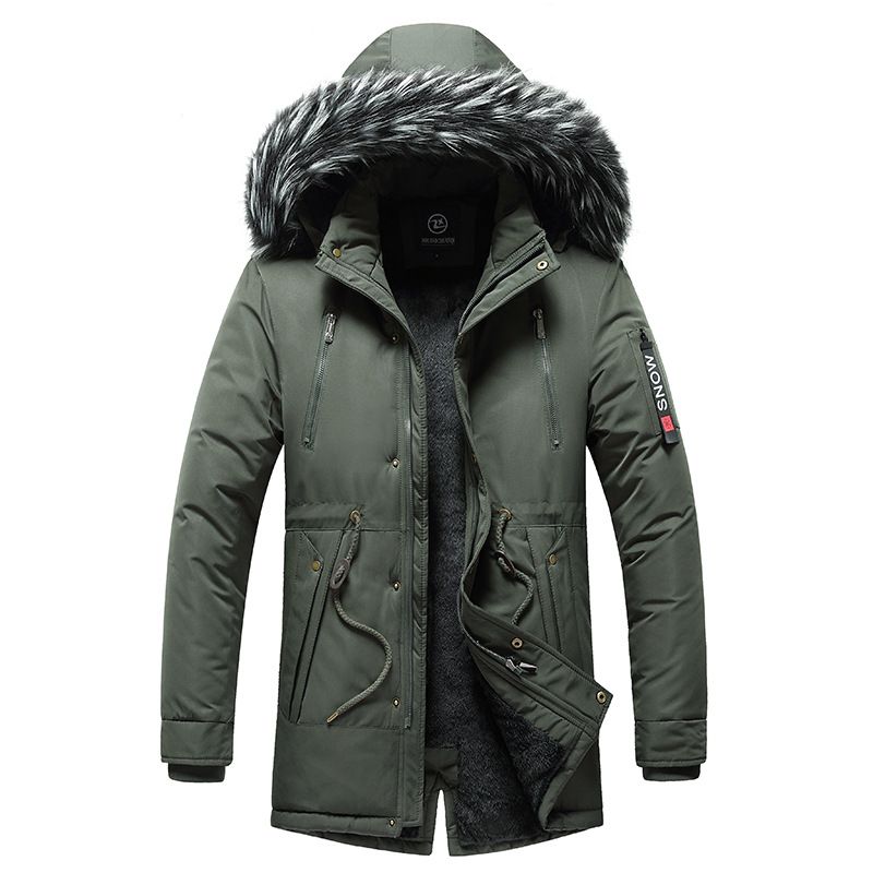 Men's Clothing Winter Parka With Detachable Raccoon Fur Hood, Thick Fleece-Lined Jacket For Cold Weather, Casual Zip-Up Coat_viptrois.com