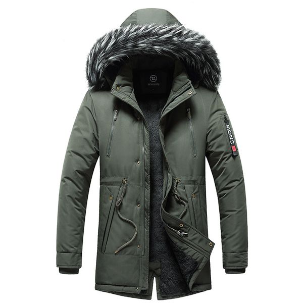 Men's Clothing Winter Parka With Detachable Raccoon Fur Hood, Thick Fleece-Lined Jacket For Cold Weather, Casual Zip-Up Coat_viptrois.com