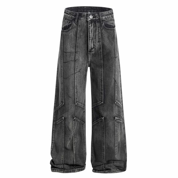Heavy-duty Distressed Deconstructed Split Denim Punk Street Fashion Men's Design Sense Niche Washed Loose Wide-leg Pants_viptrois.com