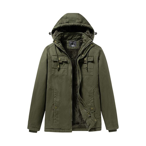 Men's Vintage Workwear Jacket - Heavyweight Cotton Fleece-Lined Coat With Utility Pockets For Winter (Black/Khaki/Army Green)_viptrois.com