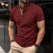 Men's Summer Fashion Short Sleeved T-shirt Men's Business Casual Henley Shirt Breathable Solid Color Stand Up Collar Top_viptrois.com