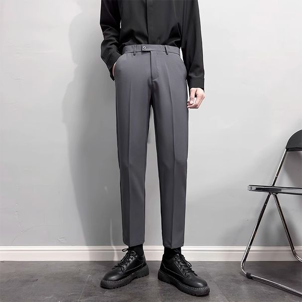 Men's Slim Fit Cropped Trousers Casual Summer Style Flowy Professional Formal Suit Trendy Mature Regular Trousers_viptrois.com