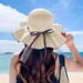 Grass Women's Summer Korean Versatile Protection and Sunshade Fashion Wave Dot Bow Ribbon Sun Beach Hat Women_viptrois.com
