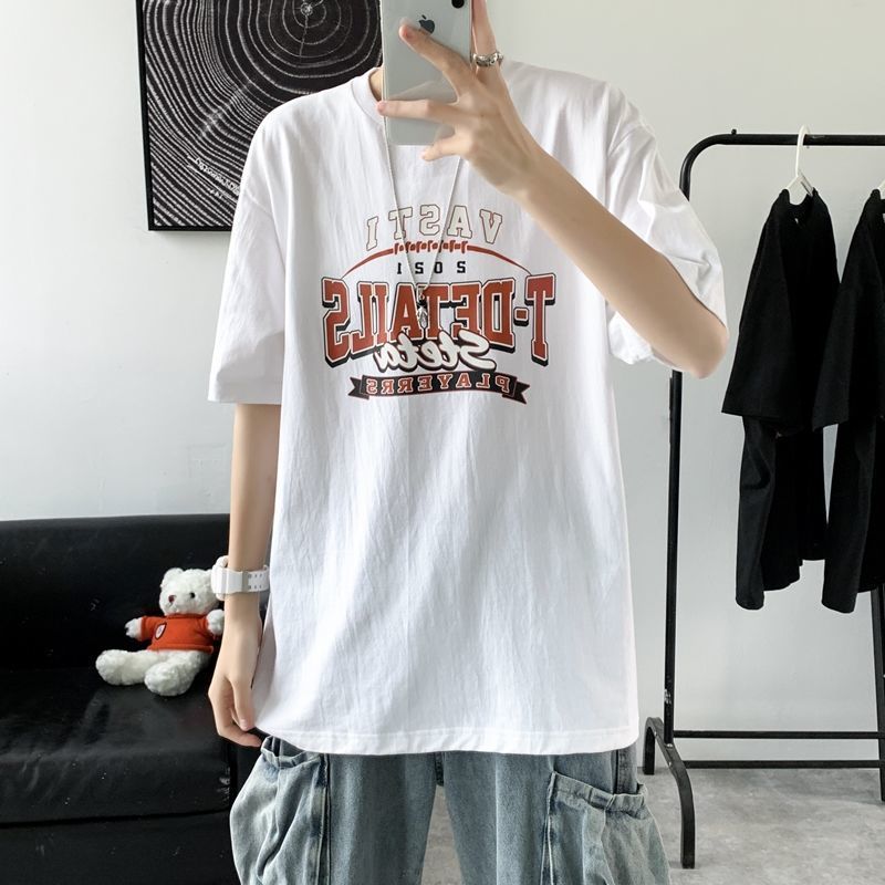 Short Sleeved T-shirt For Men, Ins Brand Loose Casual Five Quarter Sleeve Top, Trendy And Versatile Couple Pure Cotton_viptrois.com