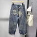 Vintage Washed Distressed Denim Jeans For Men, Relaxed Fit Straight Leg Loose Casual Trousers, Retro Blue Denim Pants_viptrois.com