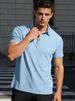 Summer Popular Ice-feeling Men's Short-sleeved Lapel Color-matching Button-up Elastic Casual Polo Shirt_viptrois.com