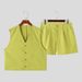 Men's Clothing V Neck Sleeveless Casual Vest Vest High Waist Wide Leg Shorts Suit_viptrois.com