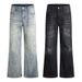 Unisex High Street Washed Denim Jeans 90s Vintage Cat Whisker Flared Hem Slim Fit Straight to Flare for Men And Women S-2XL_viptrois.com