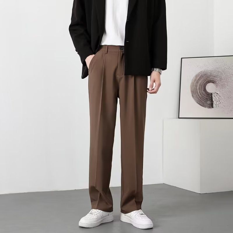 Ice Silk Pants Men's Summer Thin Loose Casual Pants Men's Straight Suit Pants Summer Solid Color Pants_viptrois.com