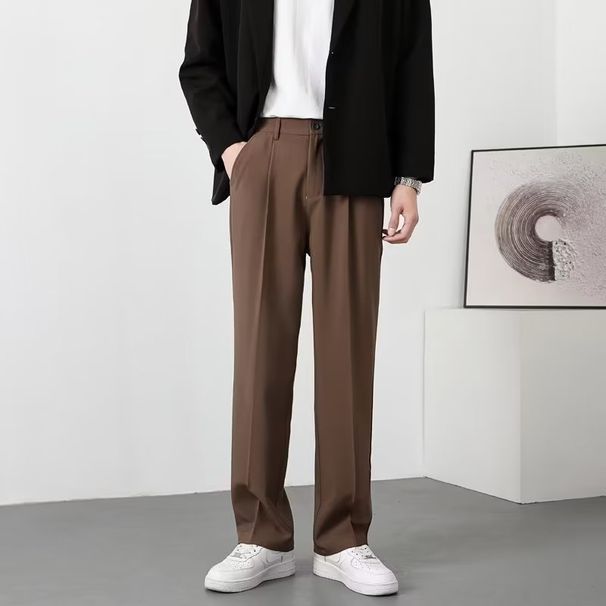 Ice Silk Pants Men's Summer Thin Loose Casual Pants Men's Straight Suit Pants Summer Solid Color Pants_viptrois.com