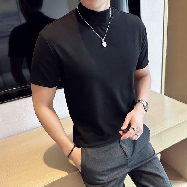 Men's Short-sleeved T-shirt Small Crew Neck High-quality 95 Cotton Slim-fitting Comfortable Elastic Half-sleeved T-shirt Versatile Men's Bottoming_viptrois.com