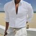 Men's Clothing Men's Fashion Striped Cardigan Lapel Long Sleeve Shirt_viptrois.com