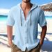 Men's Casual Hooded Shirt – 100% Cotton Breathable Short-Sleeve Beach Top With Sporty Stitching (S-XXXL, 8 Classic Colors)_viptrois.com