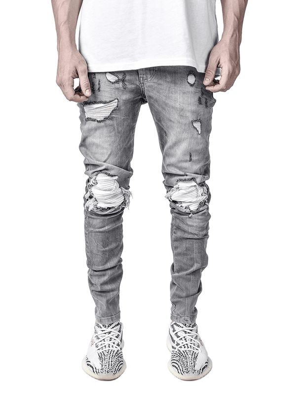 Men's Clothing Men's Jeans Ins Trendy Men's Stretch Slim-fit Pants Motorcycle Holes Black Jeans Men_viptrois.com