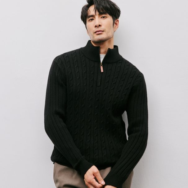 Men's Half-Zip Knit Sweater - Cable Stand Collar Pullover (Black, Gray, Beige, Oatmeal) - Lightweight Business Casual Winter Wear Sizes M To XXXL_viptrois.com