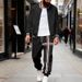 Men's Fleece-Lined Baseball Jacket & Pants Set - Winter Outdoor Casual Sportswear For Urban Commuting (Black, Navy, Grey, Grey/White Sleeves)_viptrois.com