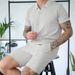Men's Clothing Summer New Waffle V Neck Short Sleeved Shorts Two Piece Lapel Polo Suit Male_viptrois.com