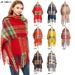 Unisex Loop polyester women's warm plaid scarf with thick coarse beard and coarse fringe_viptrois.com