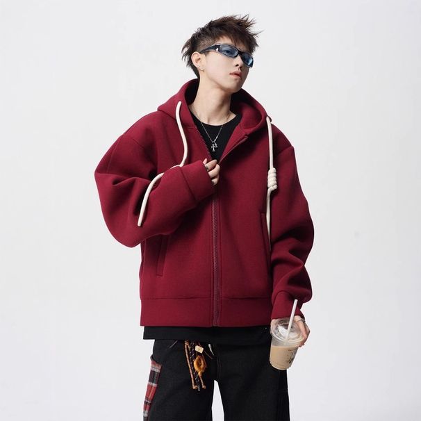 2025 Spring New Design Style Hand woven Rope Solid Color Hoodie Hoodie Sweatshirt Cleanfin Jacket for Men_viptrois.com