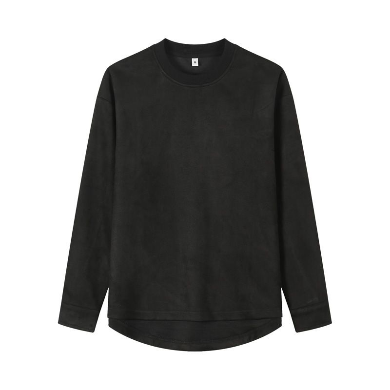 Men's Suede-Like Fleece Shirt-Sleeve Sweatshirt - Minimalist Crewneck Pullover With Japanese Aesthetic_viptrois.com