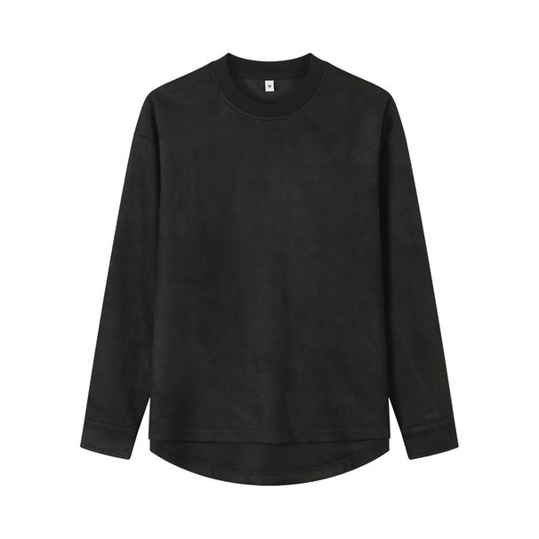 Men's Suede-Like Fleece Shirt-Sleeve Sweatshirt - Minimalist Crewneck Pullover With Japanese Aesthetic_viptrois.com