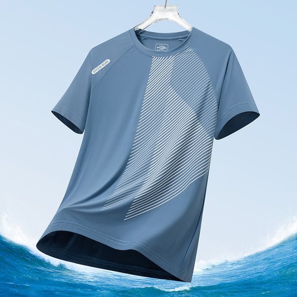 Ice Silk Quick Drying T-Shirt Short Summer Men's Half Sleeved Clothes For Outdoor Running And Sports_viptrois.com