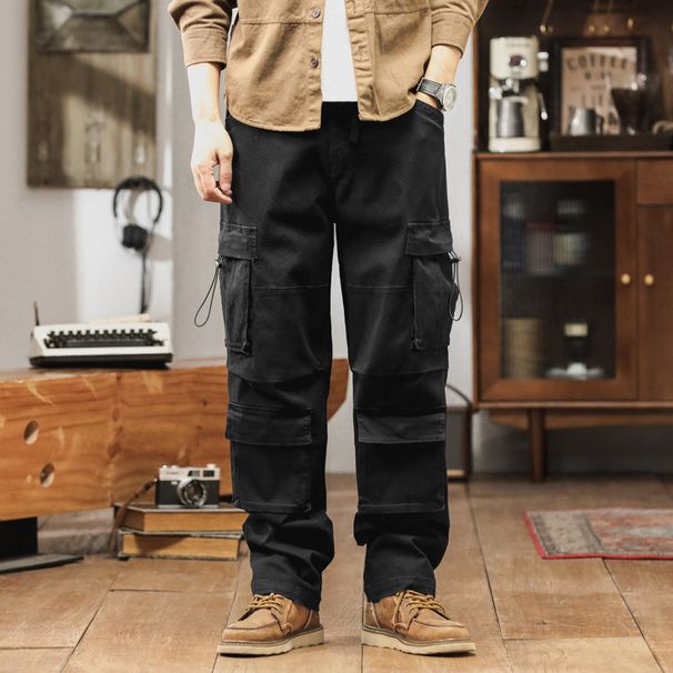 Men's Clothing Retro Casual Pants Men’s Cargo Work Pants – Vintage Utility Style, Multi-Pocket Design, Durable Cotton Blend For Outdoor & Streetwear_viptrois.com