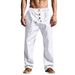 Cross-border Independent Station American Casual Men's Beach Trendy Button-up Loose Skin-friendly Breathable Sports Linen Trousers_viptrois.com