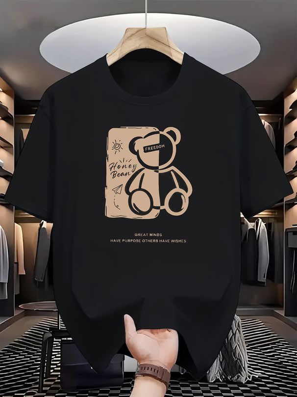 Men's 100% Cotton Stretch Fabric T-Shirt Casual Round Neck Short Sleeve With Print Ideal Gift Comfortable And Breathable For All Seasons Gift For Men_viptrois.com