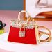 Bag Charms Genuine Leather Rhinestone Leopard Print Car Keychain Female Korean Creative Bag Pendant Metal Key Chain Ring Gift_viptrois.com