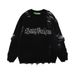 Men's 2024 New Style Ripped Round Neck Sweater Loose Long Sleeve Casual Pullover Sweater Letter Sweater_viptrois.com