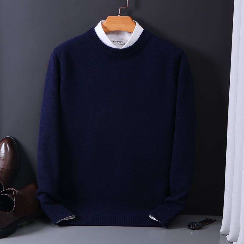 Men's Round Neck Sweater Knitted Base Layer Slim Fit Casual Trendy Autumn Winter Fashion For Men_viptrois.com
