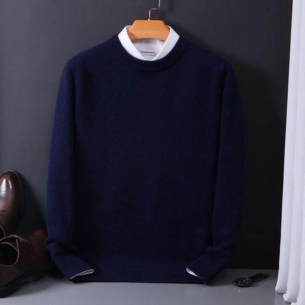 Men's Round Neck Sweater Knitted Base Layer Slim Fit Casual Trendy Autumn Winter Fashion For Men_viptrois.com