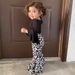 Autumn New Ins Girls' Black Flared Sleeve Top+leopard Print Pants Two-piece Set For Children_viptrois.com