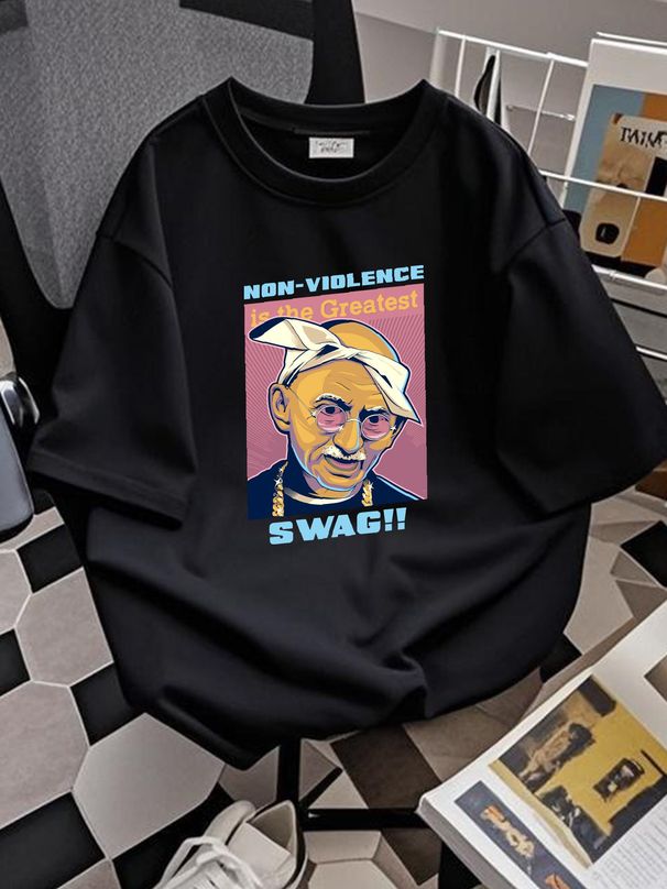 Ghandi Parody Gangsta Rap Music Hip Hop Mens Cotton T Shirt Top Versatile Top For Everyday Wear Stylish Homme Unisex Summer Graphic Stretched_viptrois.com
