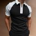 Summer New Men's Polo Shirt Short Sleeve Contrast Plaid Zipper T-shirt Top_viptrois.com