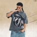 American High Street Printed Short-sleeve T-shirt For Men, Summer Loose Fit, Washed And Distressed, Round Neck_viptrois.com