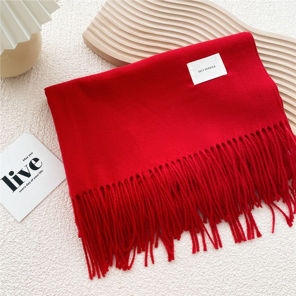 Solid Color Cashmere Scarf For Women - Winter Warm Korean Style Shawl (Dual-Purpose, Thick & Soft, Fashionable Neck Warmer)_viptrois.com