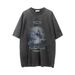 Men’s Clothing Print Short Sleeved Washed Distressed T Shirt For Men Hip Hop Street Trend Loose Five Point Sleeve T Shirt Top_viptrois.com