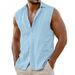 Men's Clothing Summer Sleeveless Shirt Vest - Cotton Linen Blend With Lapel Collar Casual Thin Shirt For Hot Weather_viptrois.com