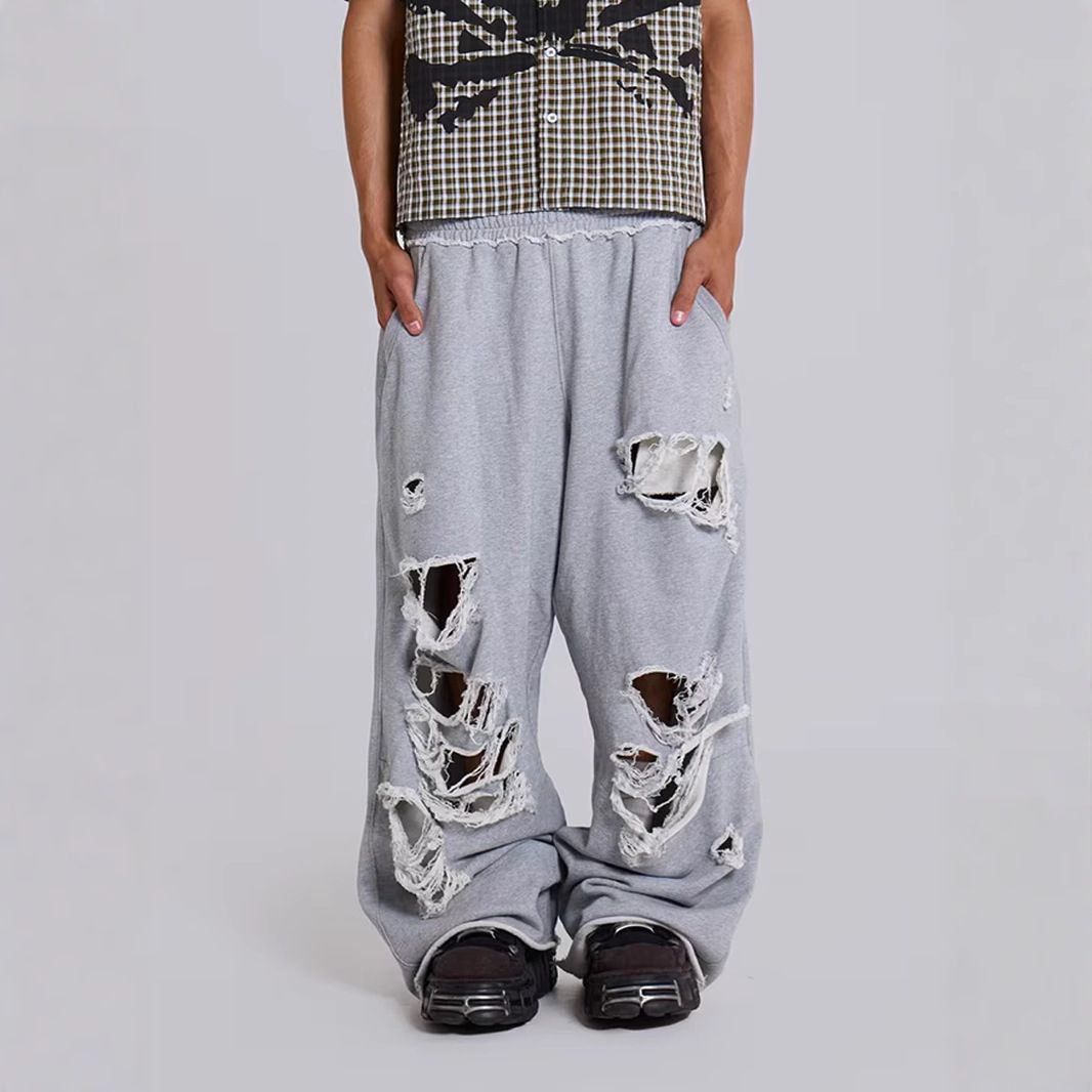 Men's Clothing Special Wide Leg Straight Summer Pure Cotton High Waist Sweatpants Versatile Spray Color Sports Casual Pants Hip Hop Style Pants_viptrois.com